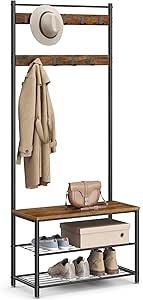 VASAGLE Coat Rack Hall Tree 3-in-1 Steel Frame