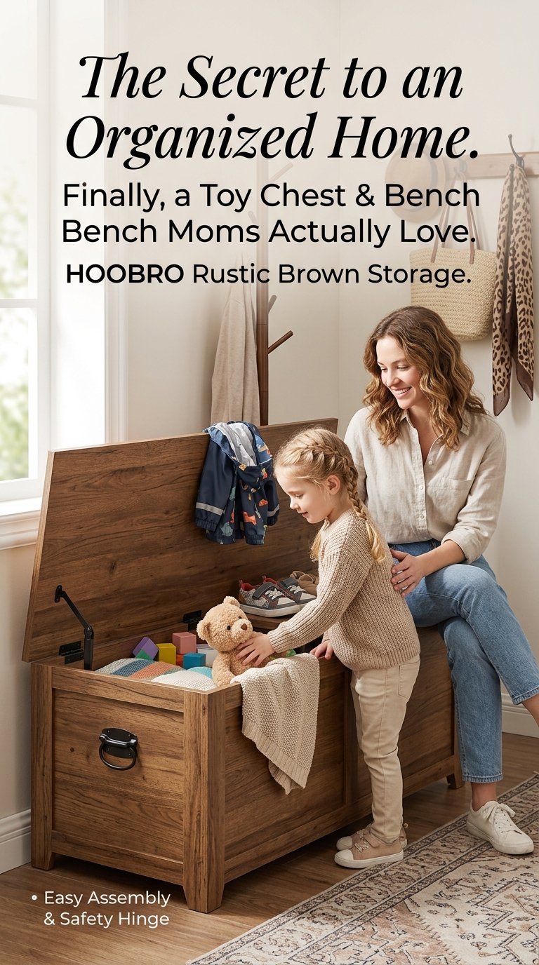 HOOBRO Toy Box Storage Chest with Safety Hinge