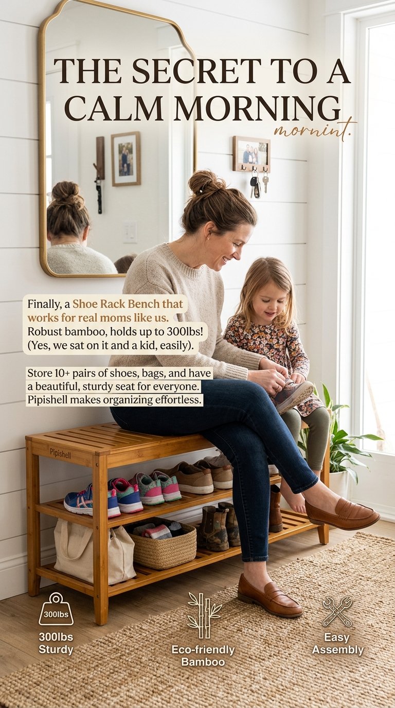 Pipishell Bamboo Shoe Rack Bench 3-Tier